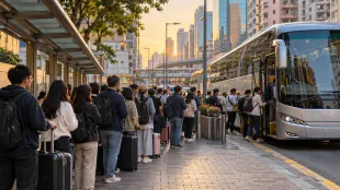 旺角跨境巴士站凌晨人潮減退 約40名旅客輪候15分鐘上車